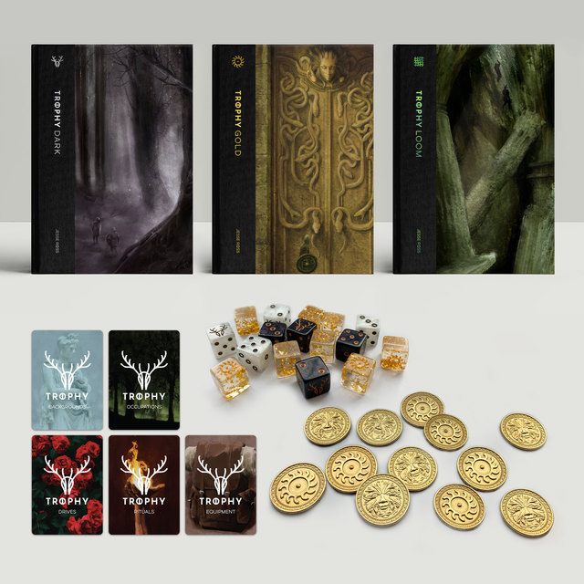 Preorder Trophy books, dice, cards, and tokens.